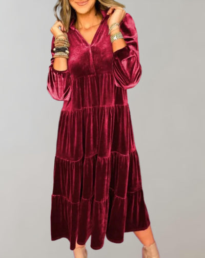 Midikleid aus Samt | Stufen-Design | Elegant und Bequem
