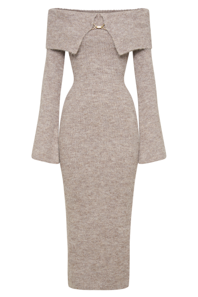 Schulterfreies Strickkleid | Figurbetont | Eleganter Häkchenverschluss