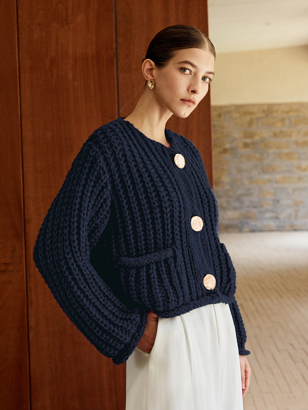 Grobstrickjacke mit modische Knöpfe | Strukturierter Look | Kastiger Schnitt