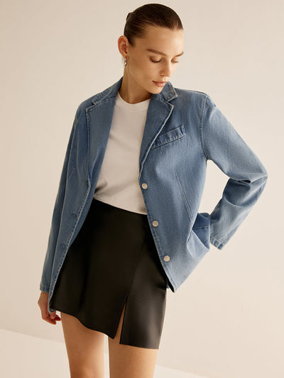 Jeansjacke im Blazerstil | Knopfleiste | Lässiger Schnitt