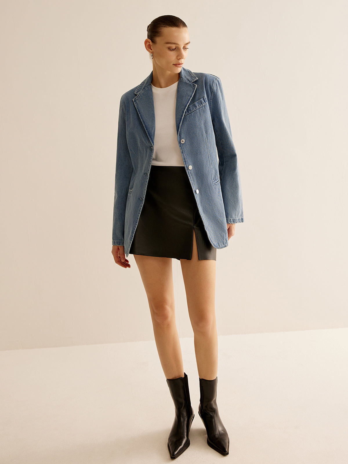 Jeansjacke im Blazerstil | Knopfleiste | Lässiger Schnitt