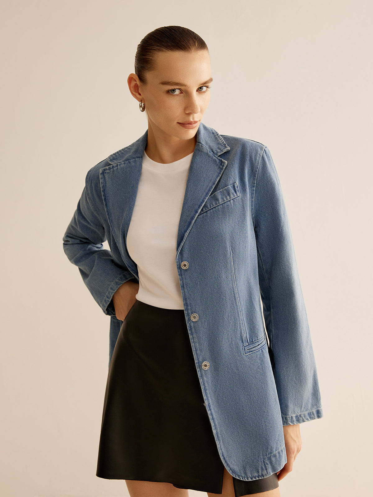 Jeansjacke im Blazerstil | Knopfleiste | Lässiger Schnitt
