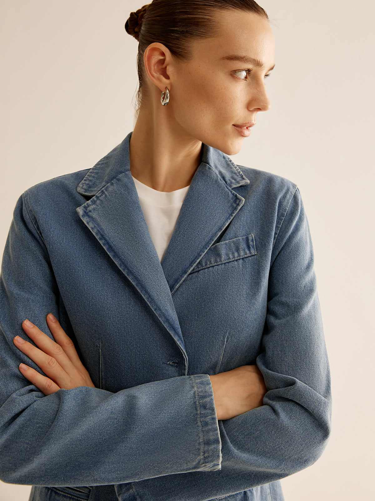 Jeansjacke im Blazerstil | Knopfleiste | Lässiger Schnitt