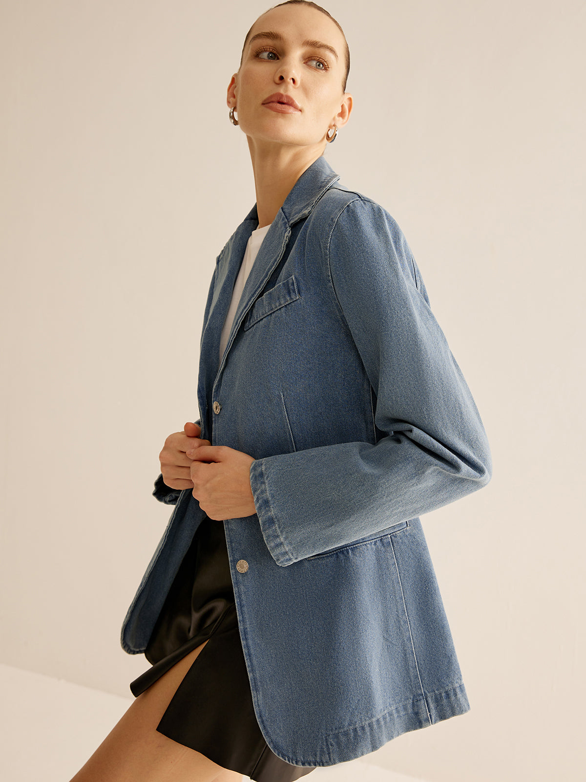 Jeansjacke im Blazerstil | Knopfleiste | Lässiger Schnitt