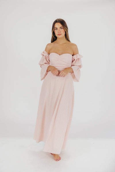 Corrine maxikleid mit gestuften armeln und taschen in ballerina pink - bump friendly