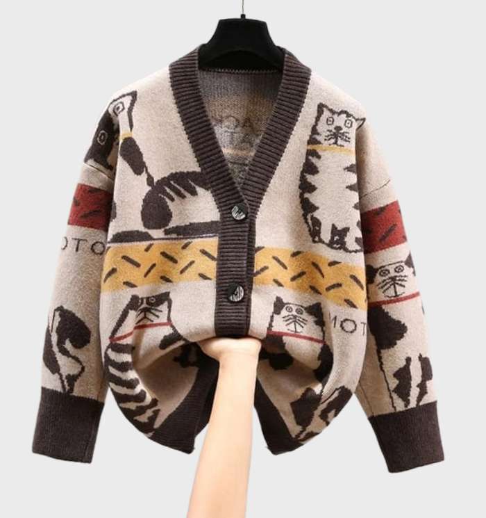 Jacquard-Strickjacke mit Knopfleiste für Damen