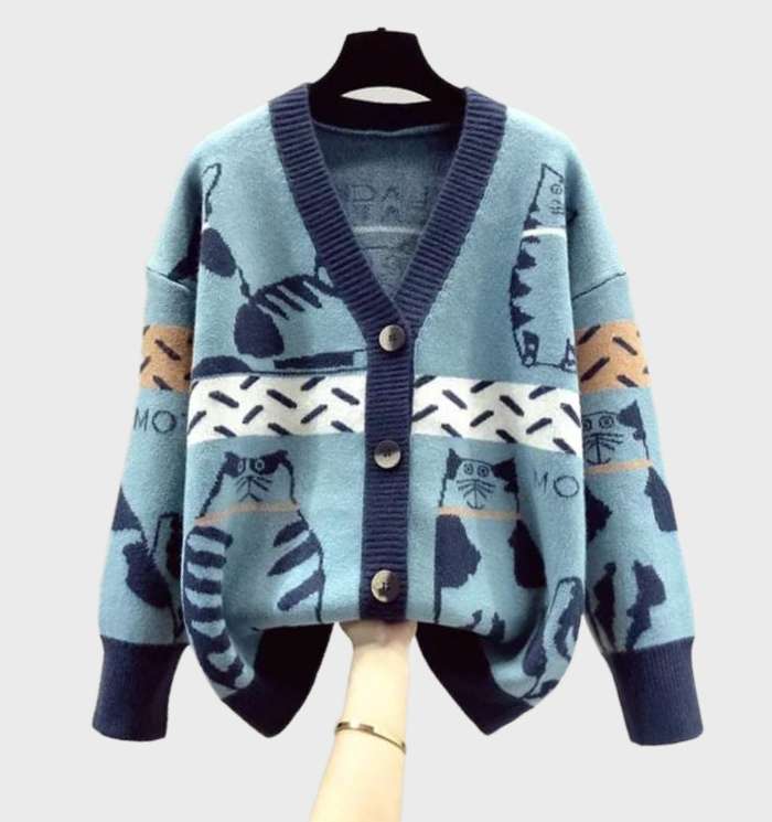Jacquard-Strickjacke mit Knopfleiste für Damen