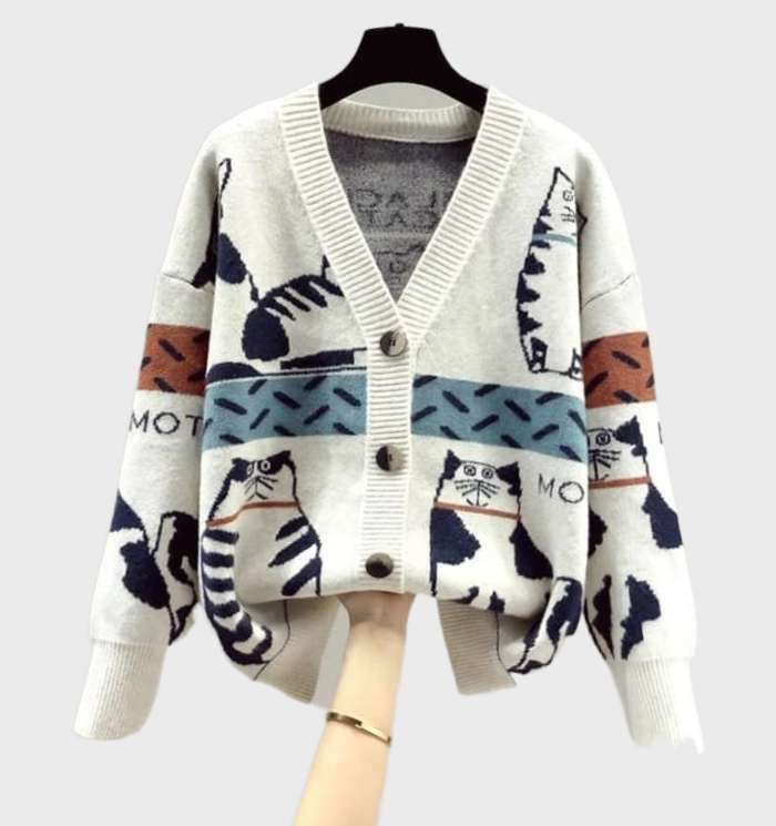 Jacquard-Strickjacke mit Knopfleiste für Damen