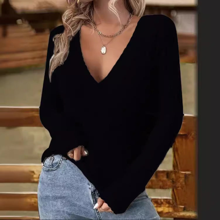 Gerippter Pullover mit V-Ausschnitt für Damen