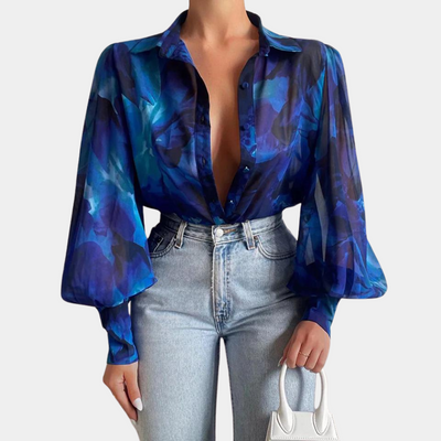 Masha | Stilvolle Damenbluse mit langer Halslinie