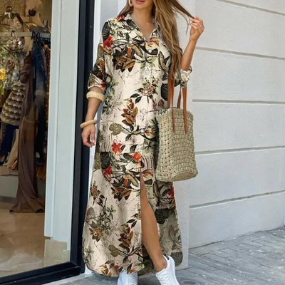 Langes Hemdblusenkleid | Modernes Muster | Lässiger Streetstyle