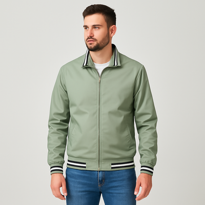 Herren-Bomberjacke mit gestreiftem Besatz