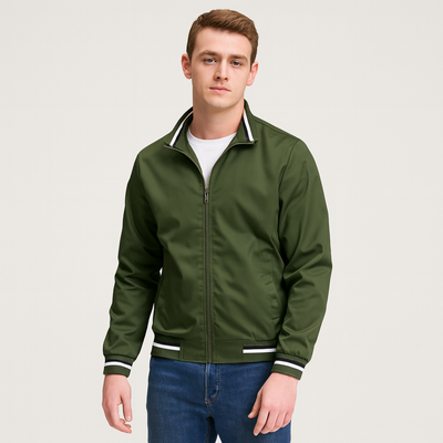 Herren-Bomberjacke mit gestreiftem Besatz
