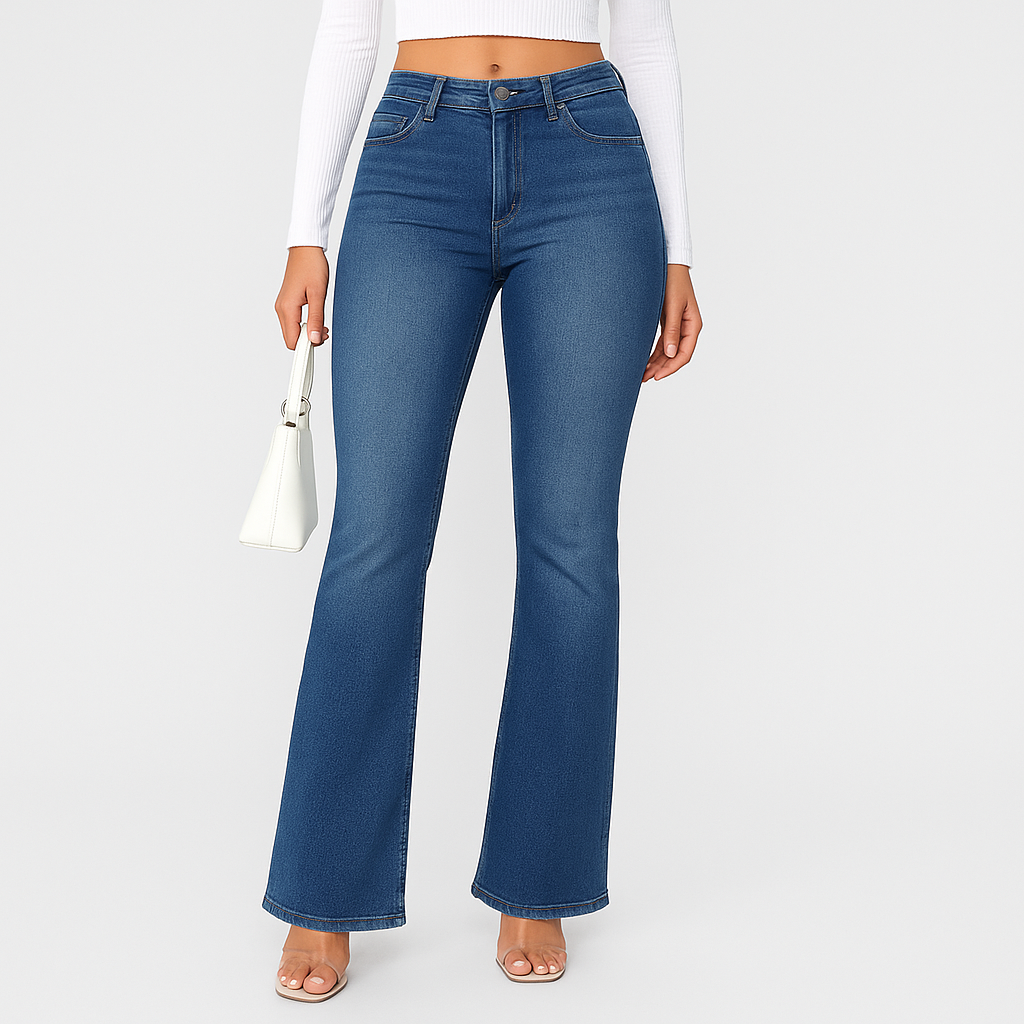 Louisa – Damen Schlagjeans mit hohem Bund – Preppy Stil im Vintage-Look