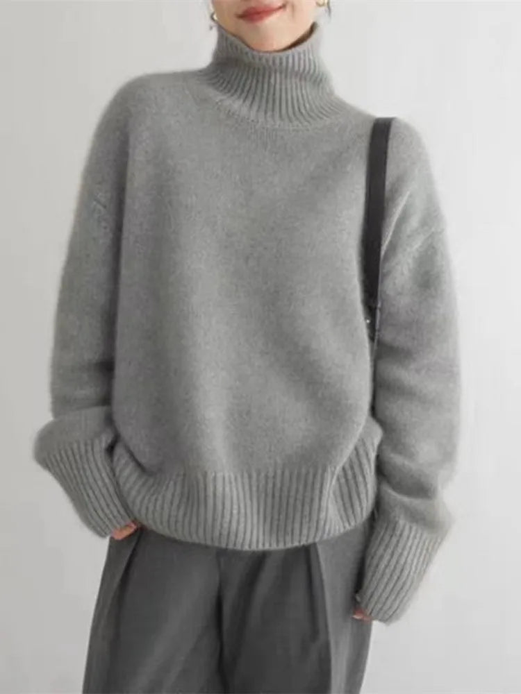 Damen-Rollkragenpullover mit übergroßen Ärmeln