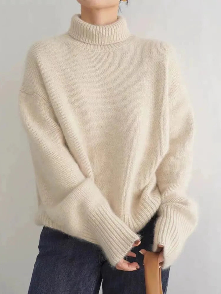 Damen-Rollkragenpullover mit übergroßen Ärmeln