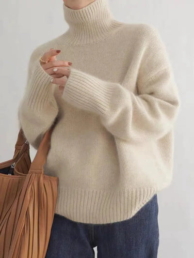 Damen-Rollkragenpullover mit übergroßen Ärmeln