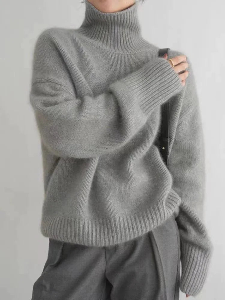 Damen-Rollkragenpullover mit übergroßen Ärmeln