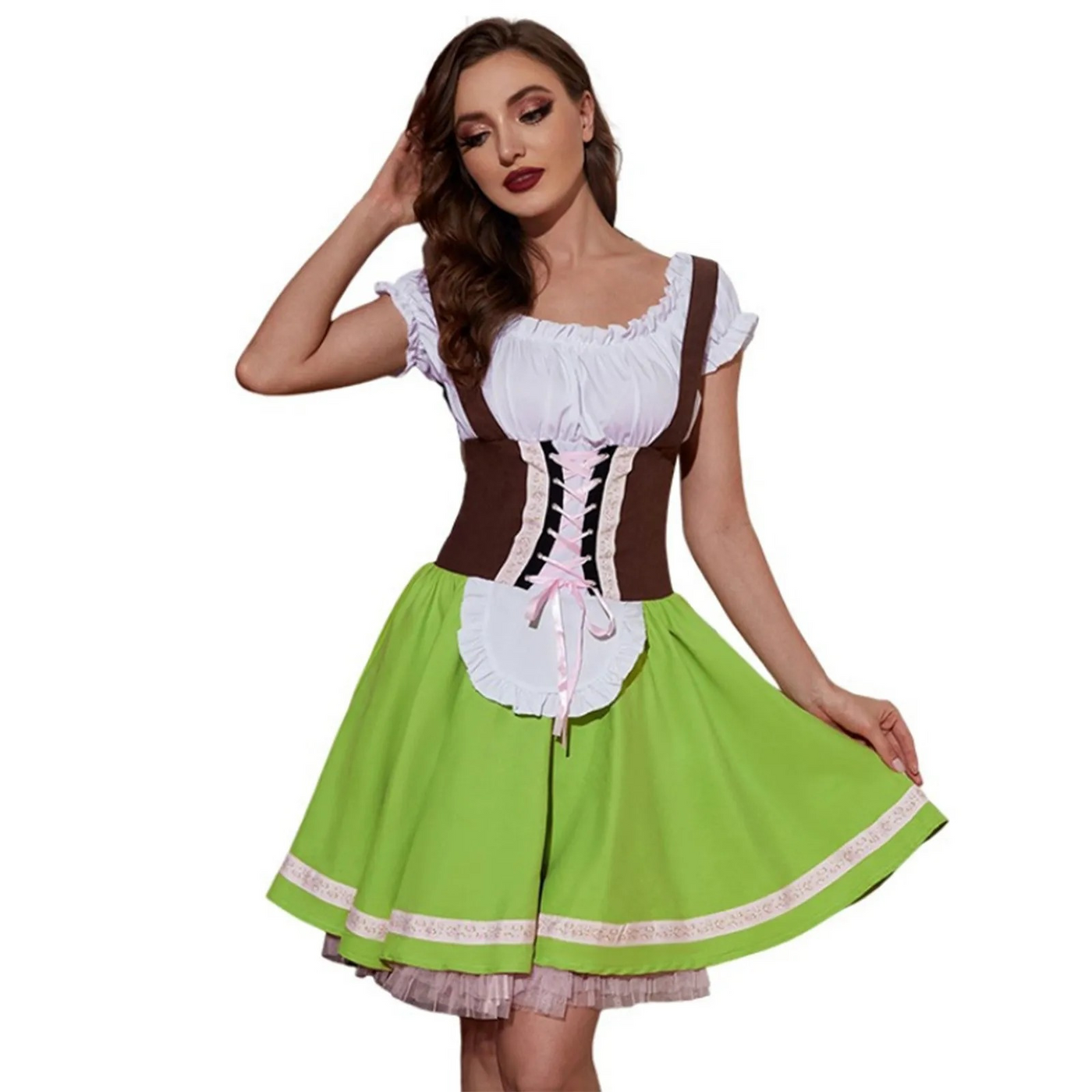 Damen Zweifarbiges Schnür-Dirndlkleid | Midi