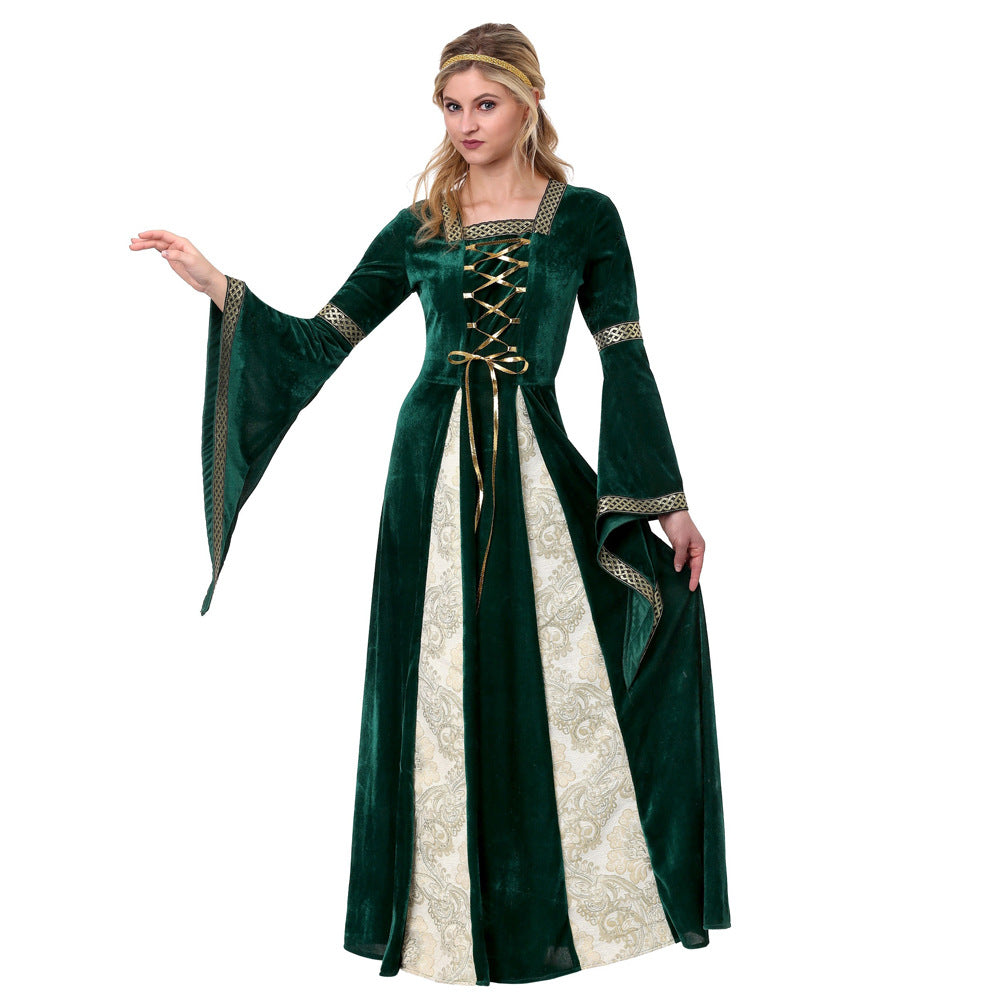 Damen Mittelalterliches Halloween-Kostümkleid | Schnürung & Trompetenärmel