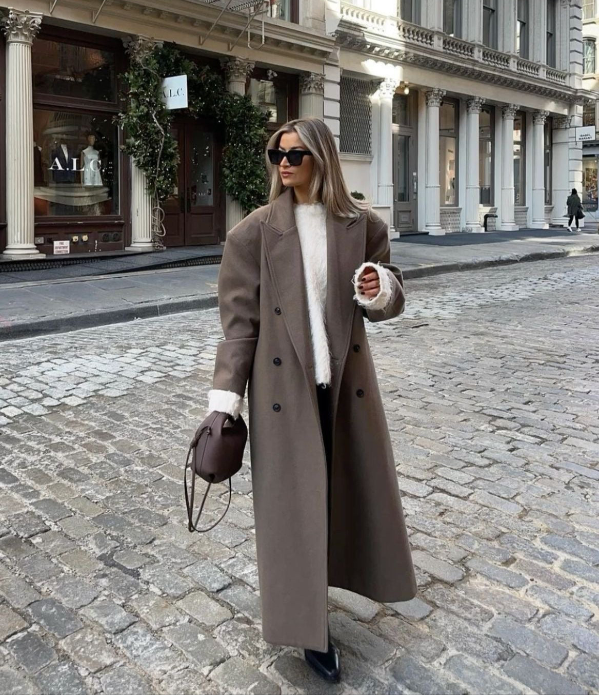 Damen Oversized Mantel Mit Doppelreihe Knöpfen Und Eleganter Passform