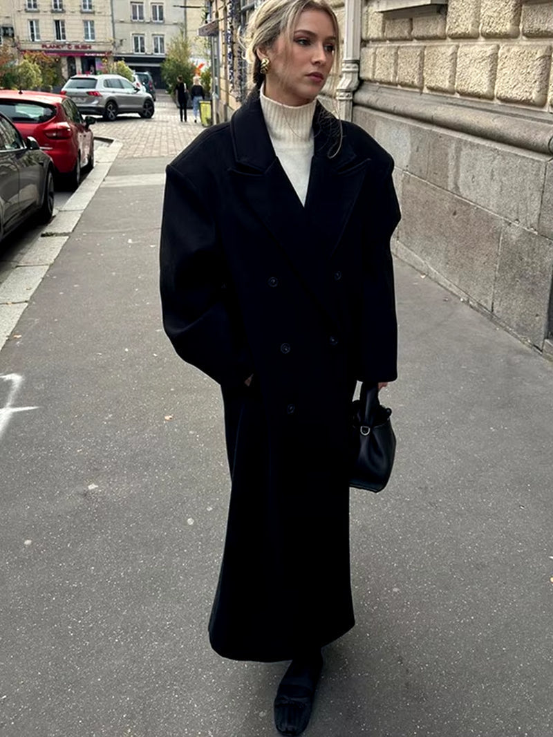 Damen Oversized Mantel Mit Doppelreihe Knöpfen Und Eleganter Passform