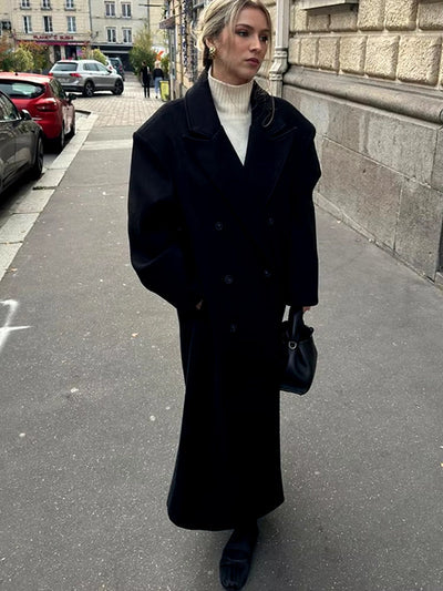 Damen Oversized Mantel Mit Doppelreihe Knöpfen Und Eleganter Passform
