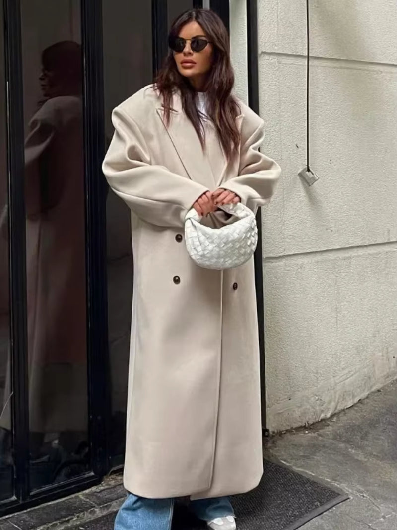 Damen Oversized Mantel Mit Doppelreihe Knöpfen Und Eleganter Passform