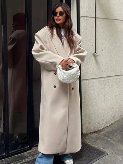 Damen Oversized Mantel Mit Doppelreihe Knöpfen Und Eleganter Passform