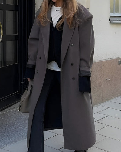 Damen Oversized Mantel Mit Doppelreihe Knöpfen Und Eleganter Passform
