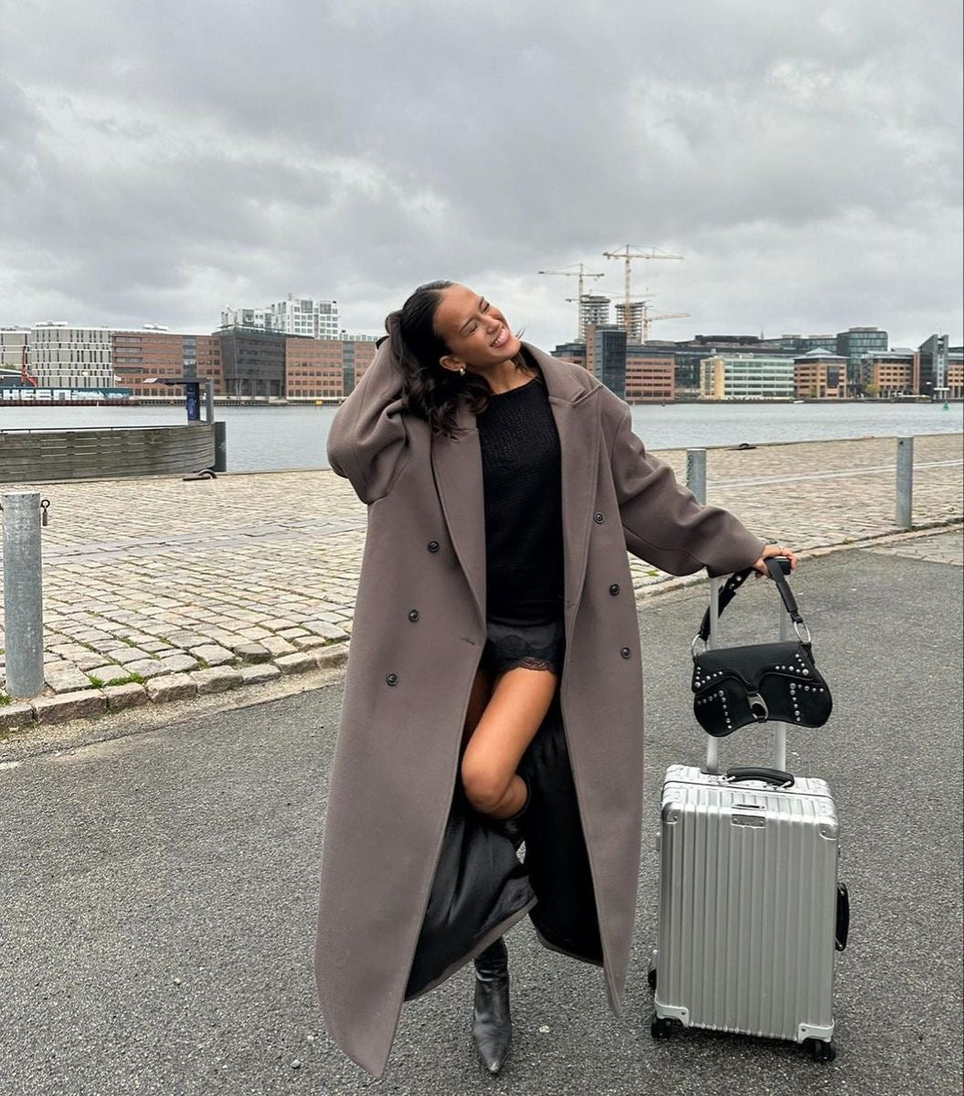 Damen Oversized Mantel Mit Doppelreihe Knöpfen Und Eleganter Passform