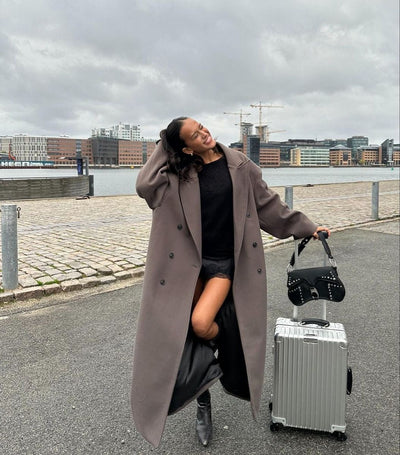 Damen Oversized Mantel Mit Doppelreihe Knöpfen Und Eleganter Passform