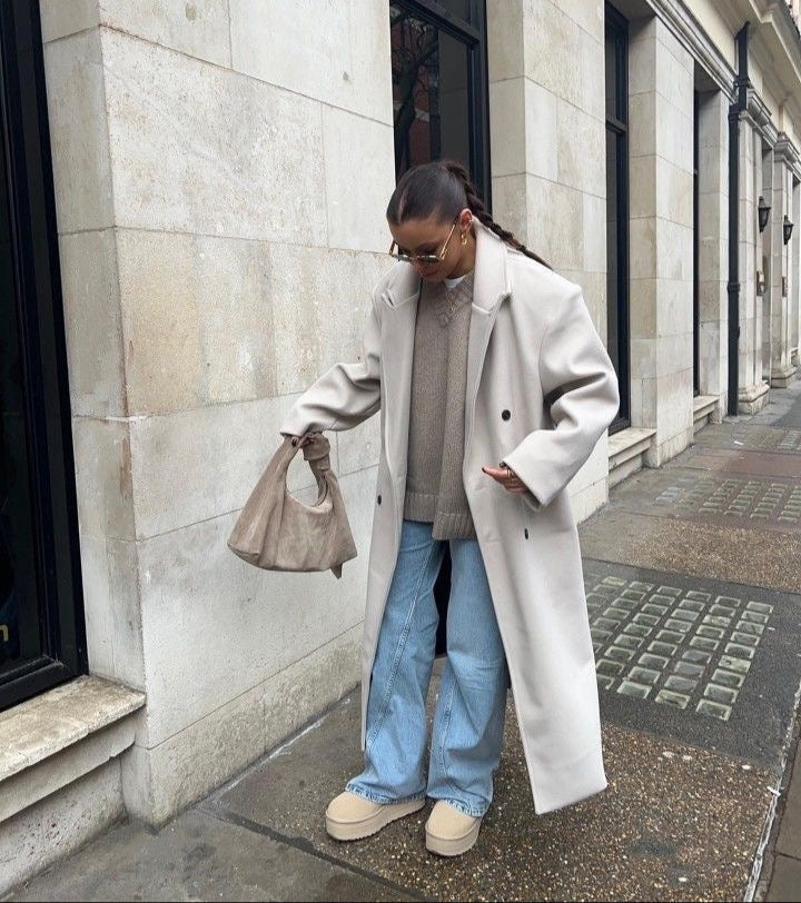 Damen Oversized Mantel Mit Doppelreihe Knöpfen Und Eleganter Passform