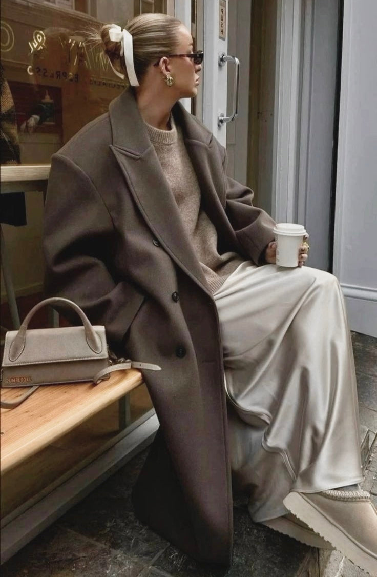 Damen Oversized Mantel Mit Doppelreihe Knöpfen Und Eleganter Passform