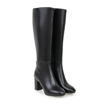 Damen Stiefel | Klassische hohe Stiefel mit Blockabsatz