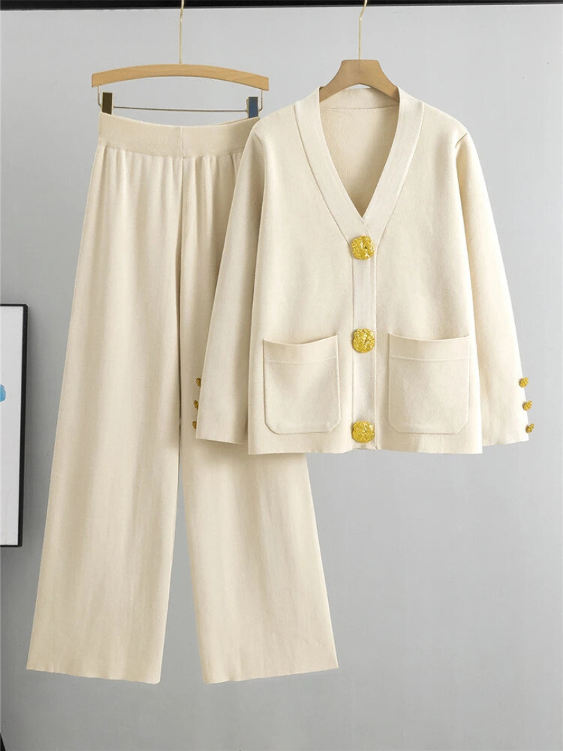 Elegantes Dreiteiliges Set | Blazer, Top & Weite Hose | Zeitloser Chic