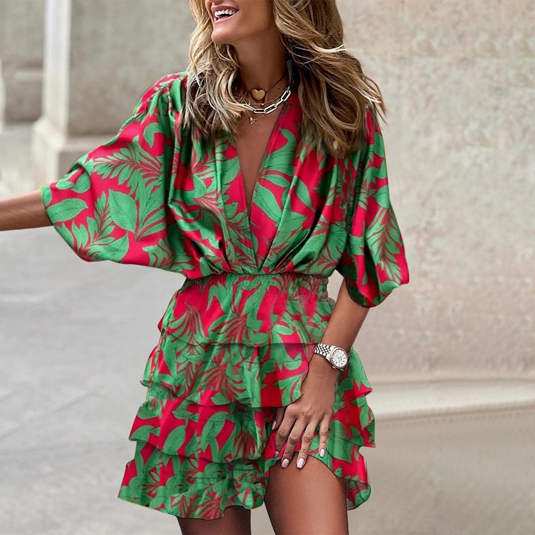 Elegantes Bedrucktes Minikleid | Drapierte Taille | Schicker Stil