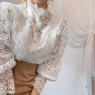 Bluse mit Häkelspitze | Puffärmel | Vintage-Romantik