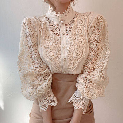Bluse mit Häkelspitze | Puffärmel | Vintage-Romantik