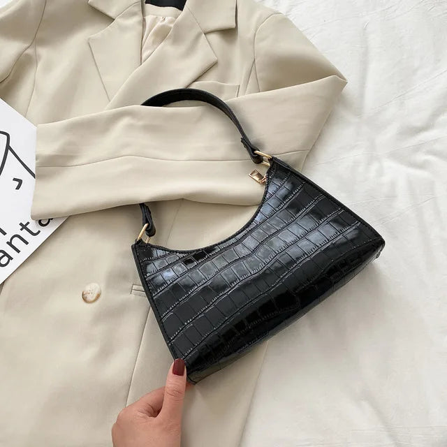 Schultertasche in Kroko-Optik | Kompakt & Elegant | Edler Hingucker