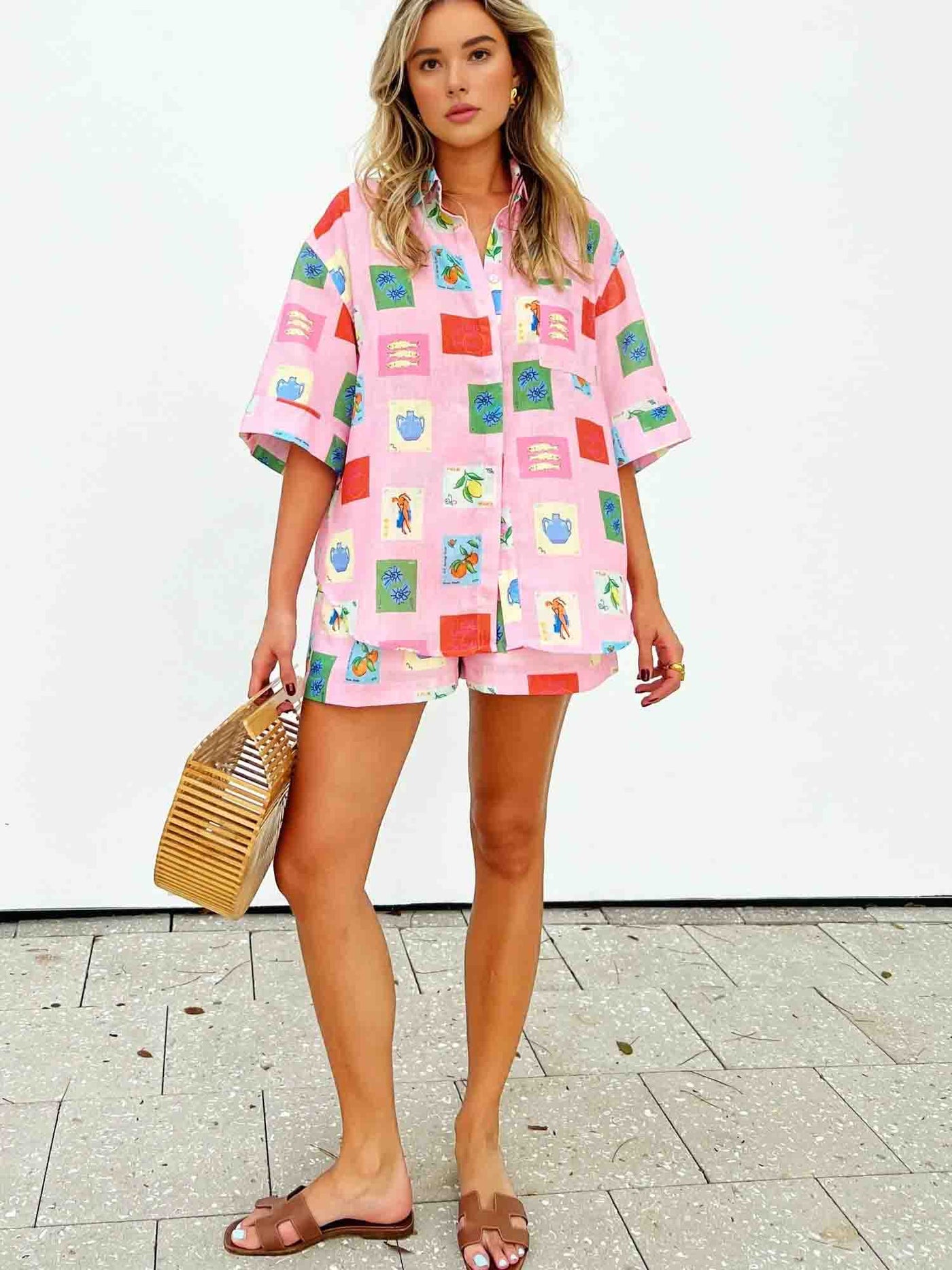 Ruwella | Shorts-Set - Rosa Stempeldruck