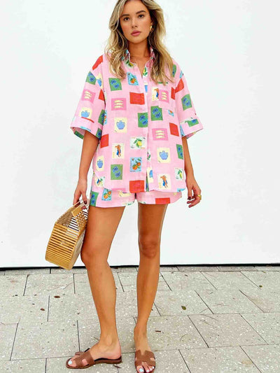 Ruwella | Shorts-Set - Rosa Stempeldruck