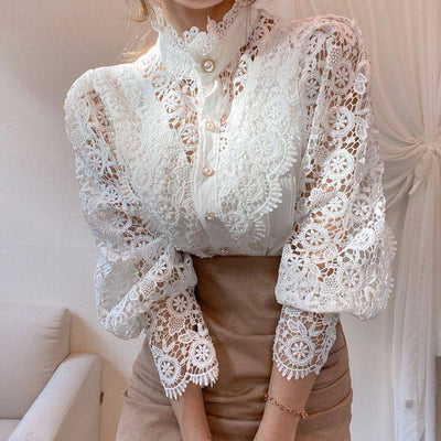 Bluse mit Häkelspitze | Puffärmel | Vintage-Romantik