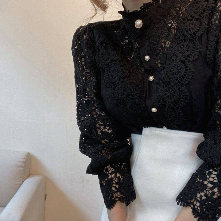 Bluse mit Häkelspitze | Puffärmel | Vintage-Romantik