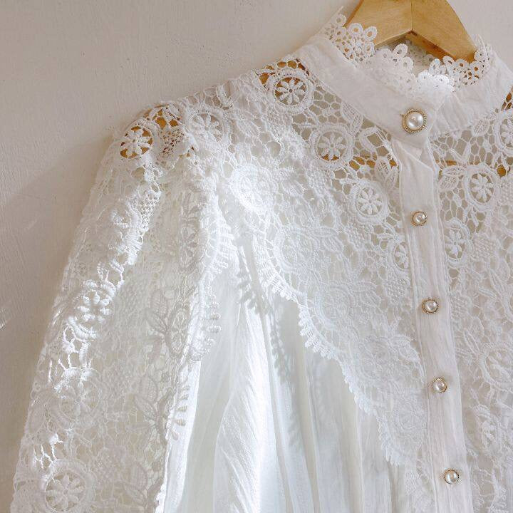 Bluse mit Häkelspitze | Puffärmel | Vintage-Romantik