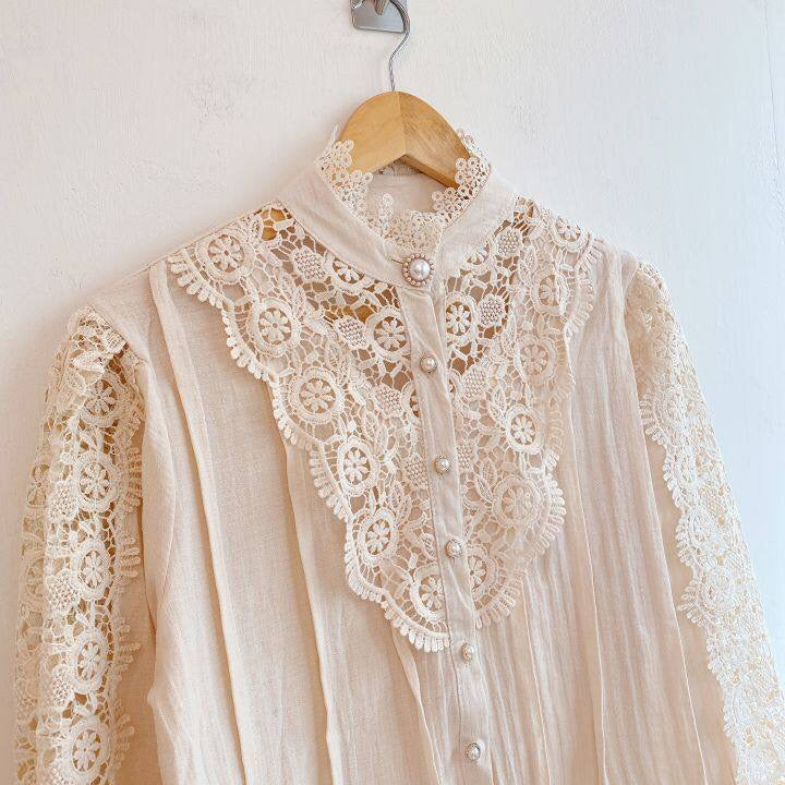 Bluse mit Häkelspitze | Puffärmel | Vintage-Romantik
