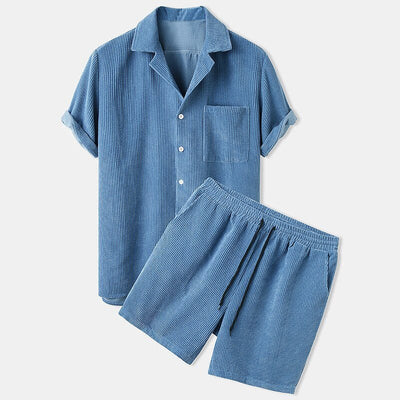 Herren Lässiges Cordhemd und Shorts Set | Retro Casual Kleidung