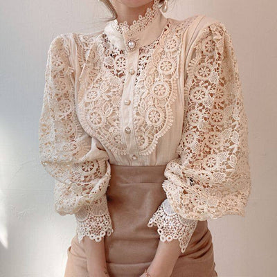Bluse mit Häkelspitze | Puffärmel | Vintage-Romantik