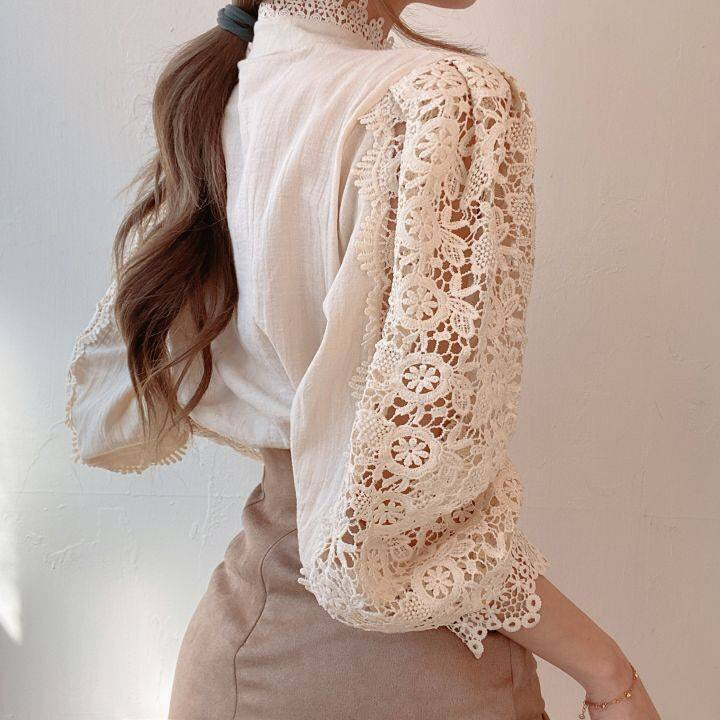 Bluse mit Häkelspitze | Puffärmel | Vintage-Romantik