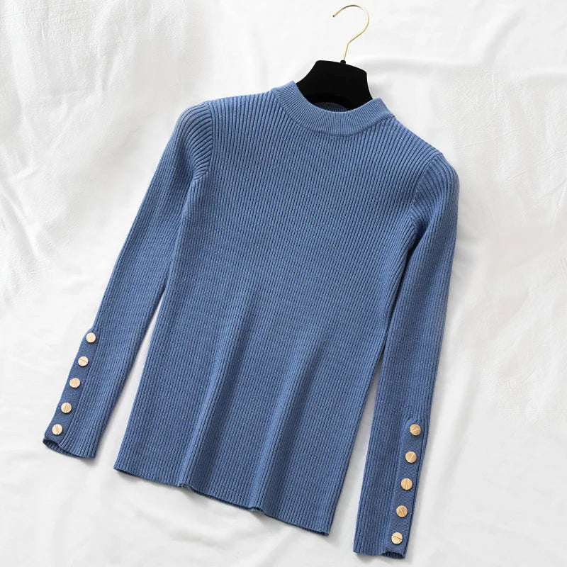 Eleganter Pullover mit geknöpften Ärmeln für Damen